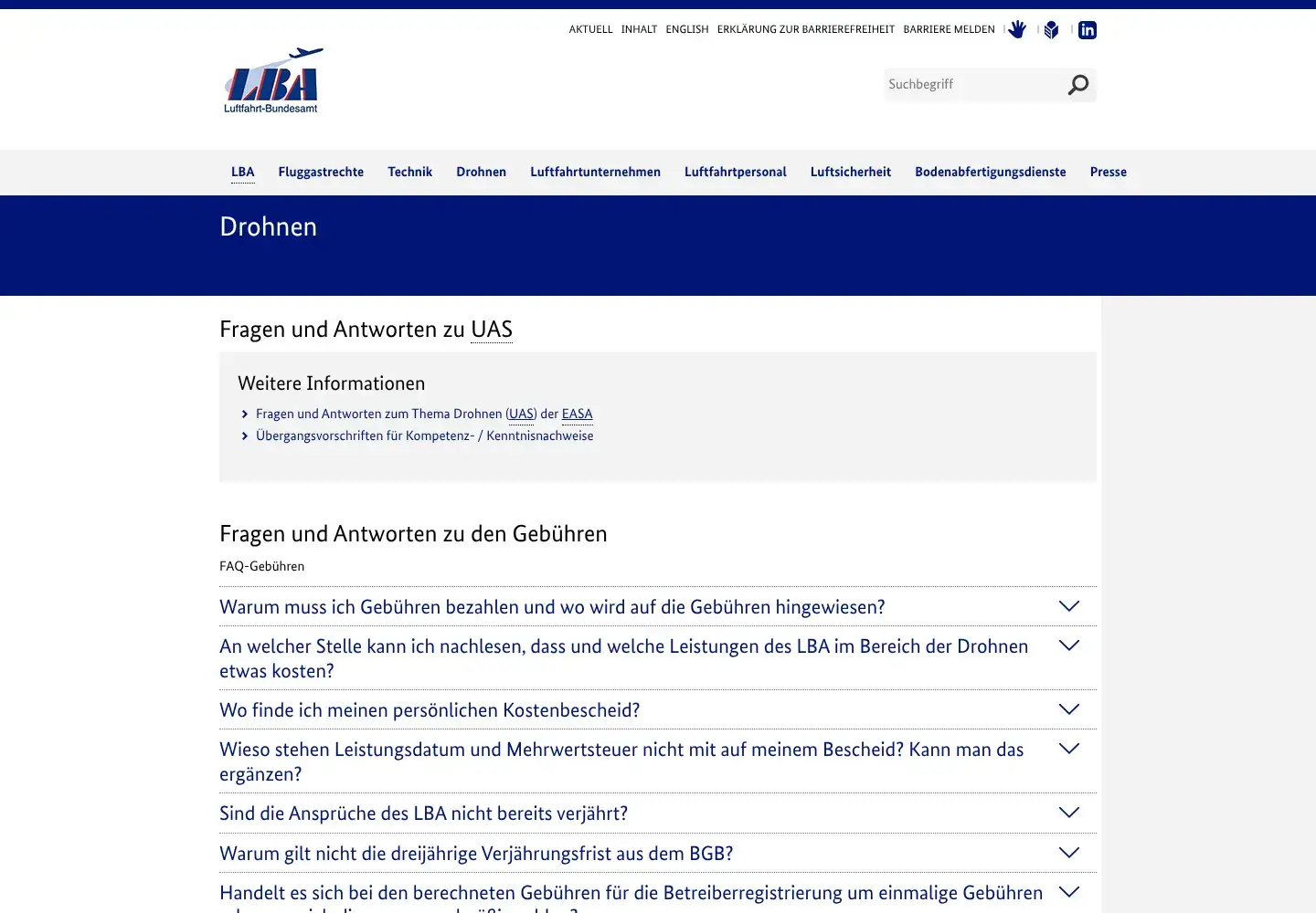 Auszug aus der LBA-FAQ zur Drohnenregelung: unmittelbarer Sichtkontakt beim A1/A3-Flug in der offenen Kategorie